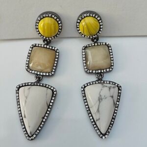 BaubleBar Geometric Drop Earrings Yellow White Marble Crystal Gunmetal Statement